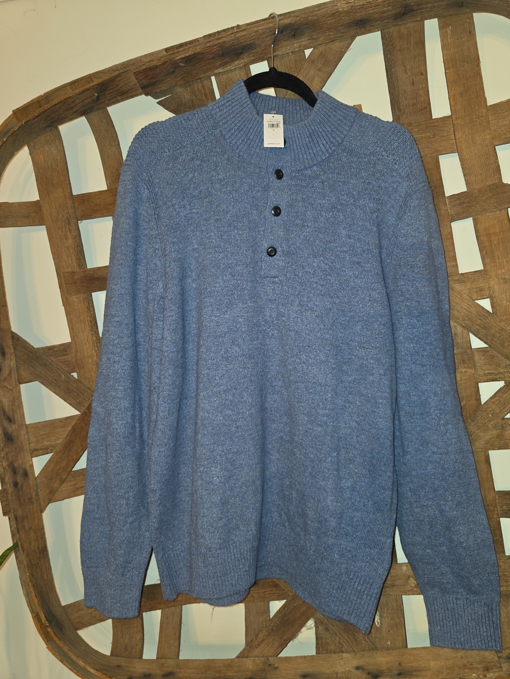 GAP Men's Heather Blue Button-Front Sweater